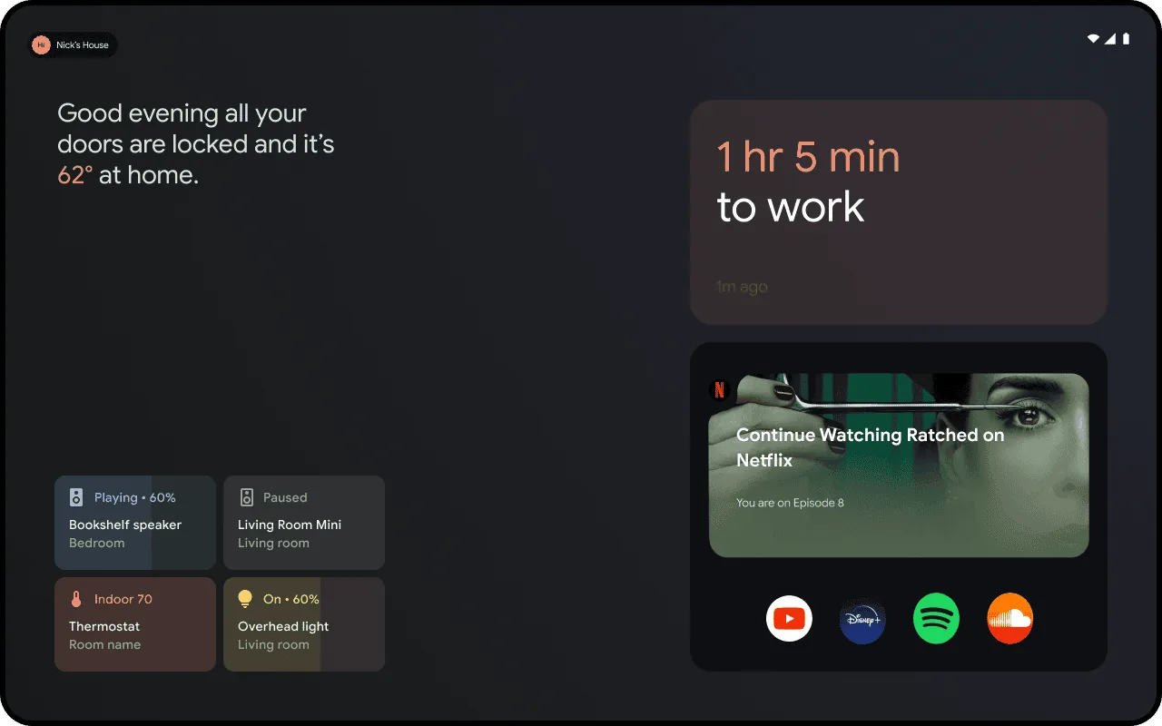 Google Home dashboard on a smart display