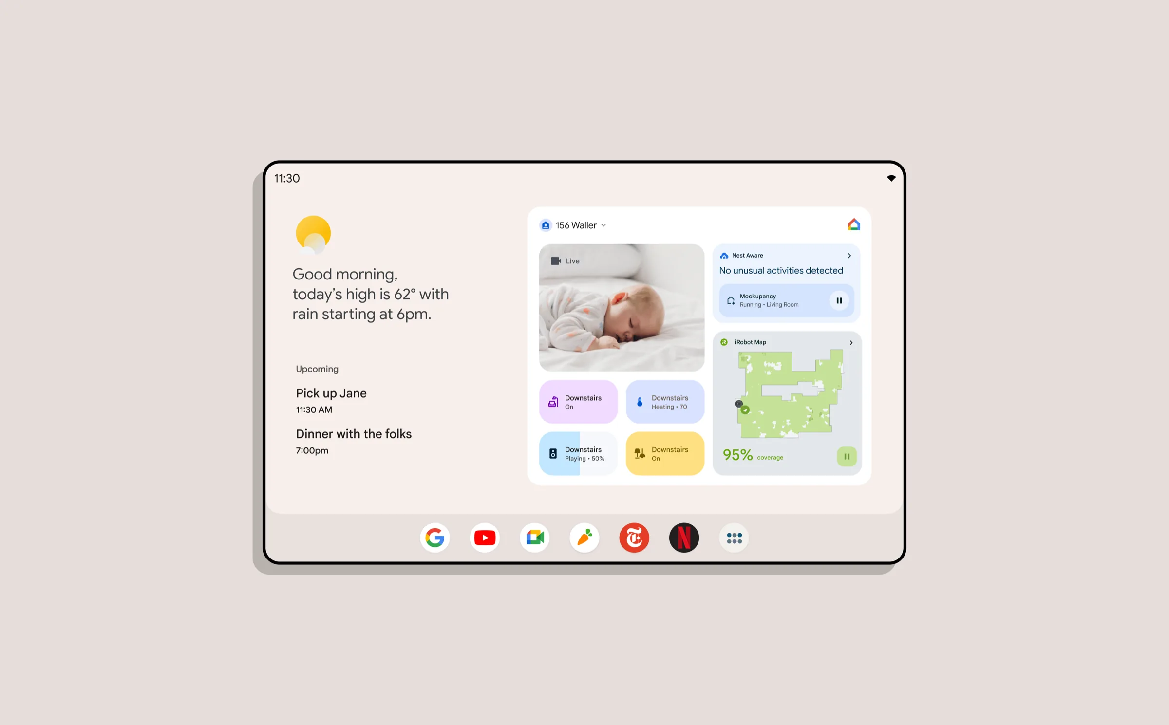 One-foot UI with agenda and full home-control panel